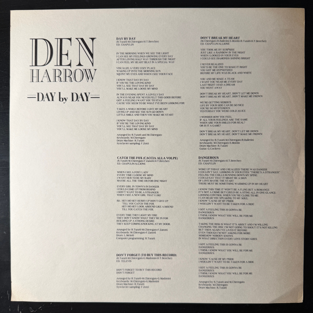 Den Harrow ‎– Day By Day (Бельгия 1987г.) т