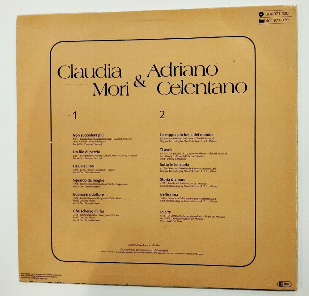 Винтажная виниловая пластинка LP Claudia Mori and Adriano Celentano Storia Damore (Germany 1982)