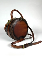 Женская винтажная круглая сумка из натуральной кожи цвет орех пикан