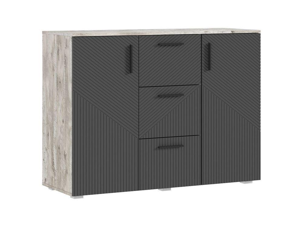 Комод для одежды с ящиками и полками Браш Мени Грин/Дуб Крафт 3 ящика, 120х45х91 см