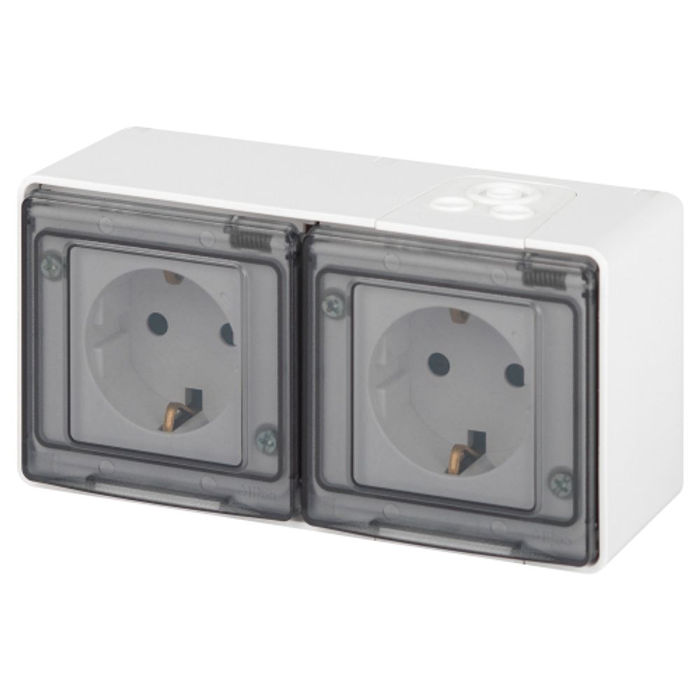 Розетка ЭРА Эксперт 11-2503-01 2х2P+E гориз. IP55, 16A-250В, ОУ, белый