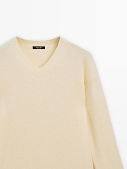 Massimo Dutti Свитер оверсайз с V-образным вырезом, ванильный