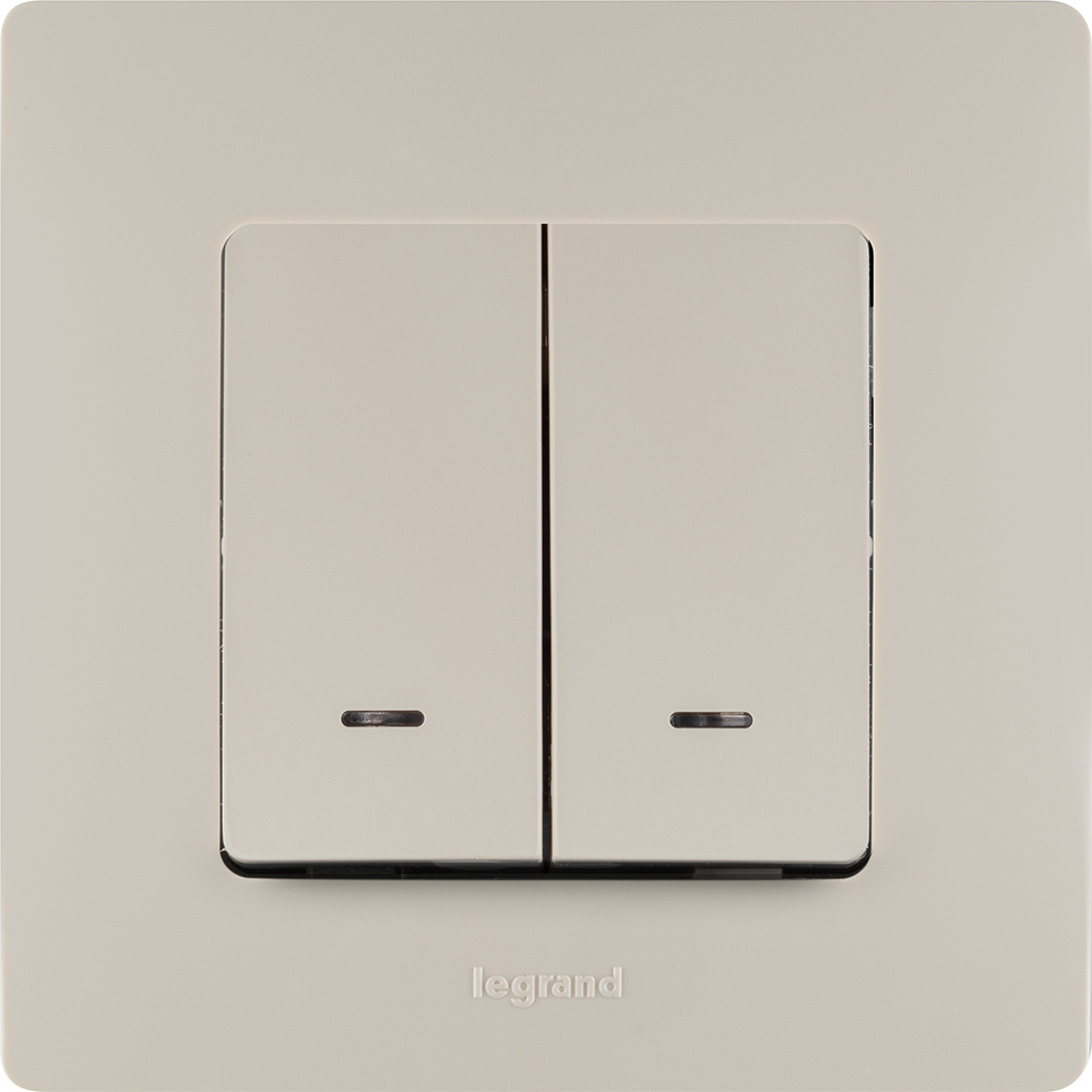 Выключатель 2х-клавишный с подсветкой/индикацией 10А 250В слоновая кость ETIKA Legrand