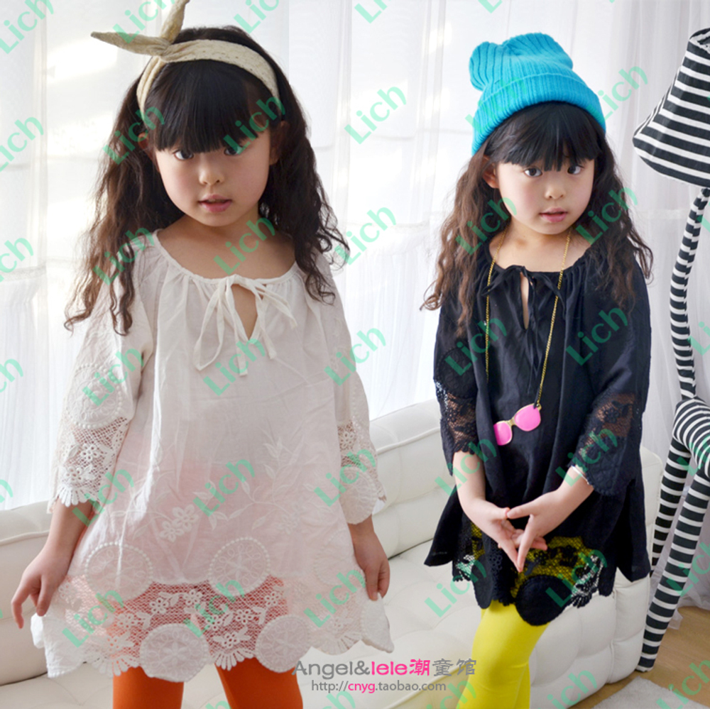 Туника детская свободного силуэта из хлопка и кружева