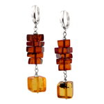 Серьги длинные из матового янтаря в форме кубиков