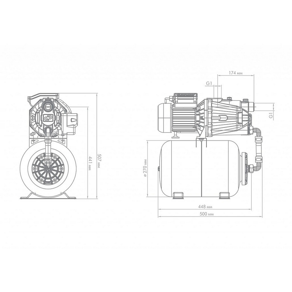 Насосная станция Джамбо 70/50 Ч-24 (2.0) (бак 24 л, 1,10 кВт, 70 л/мин, напор 50 м) ДЖИЛЕКС