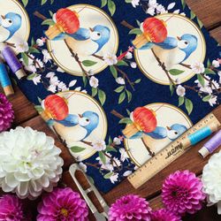 Ткань шифон воробей и красный фонарь