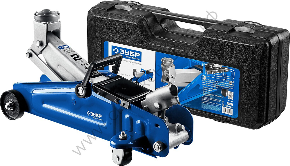 ЗУБР Т-30-K, 2 т, 135 - 330 мм, подкатной гидравлический домкрат в кейсе, Профессионал (43053-2-K)