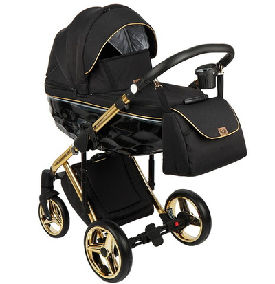 Детская коляска Adamex Chantal Special Edition 2 в 1 C1 (ЧЕРН+ЧЕРН.РИФЛЕН.ДНО+ЗОЛОТО РАМА)