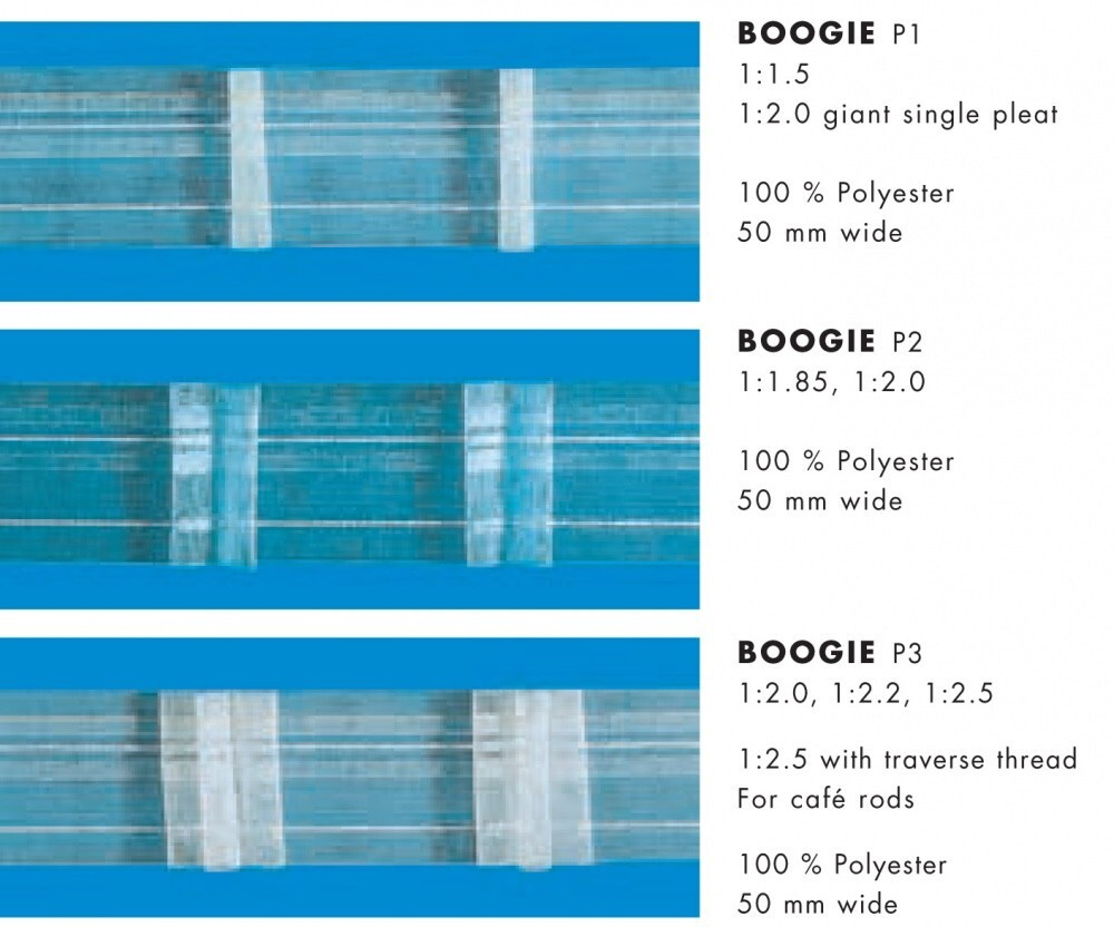 Шторная лента Bandex BOOGIE 1:2.0 P3, групповые складки, цвет прозрачный (ширина 50 mm)