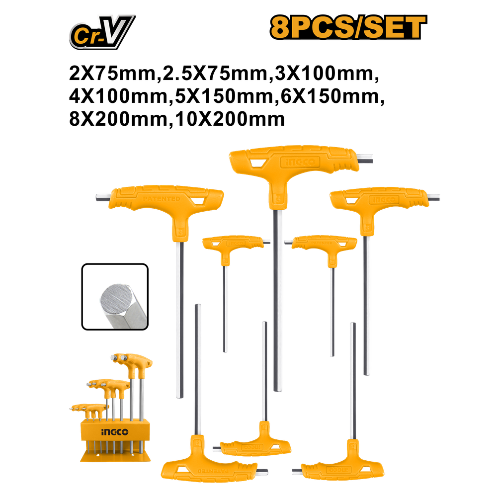 Набор Т-образных шестигранников HEX INGCO HHKT80818 INDUSTRIAL 2-10 мм