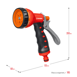 GRINDA T-7, 7 режимов, курок сзади, пластиковый с TPR, поливочный пистолет (8-427185)