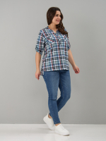 Блузка БЛ-131/клеткасерый-индигокрасный