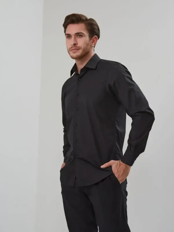 Рубашка приталенная SLIM FIT с длинным рукавом, черная