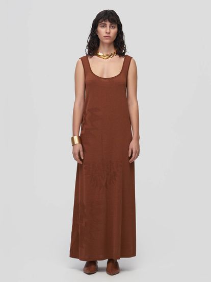 Женское платье коричневого цвета из шелка и вискозы - фото 2