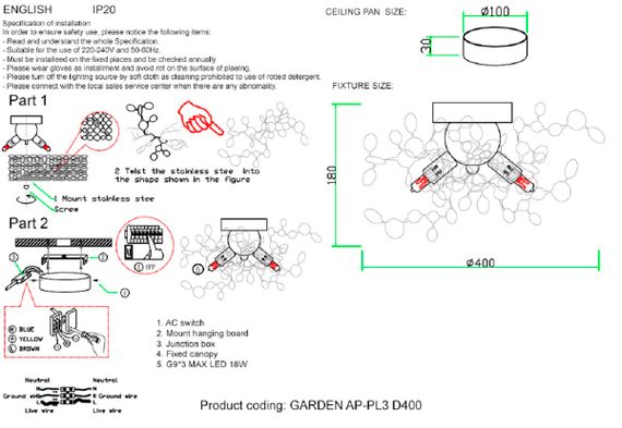 Бра Crystal Lux GARDEN AP-PL3 D400 CHROME