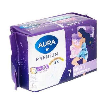 Прокладки AURA "PREMIUM" женские гигиенические ночные Night, 7 шт