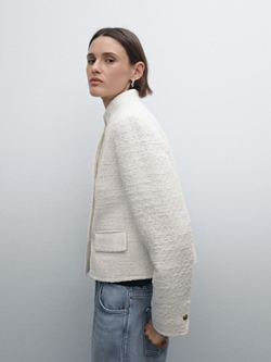 Massimo Dutti Короткая куртка из смесовой шерсти, натуральный, кремовый