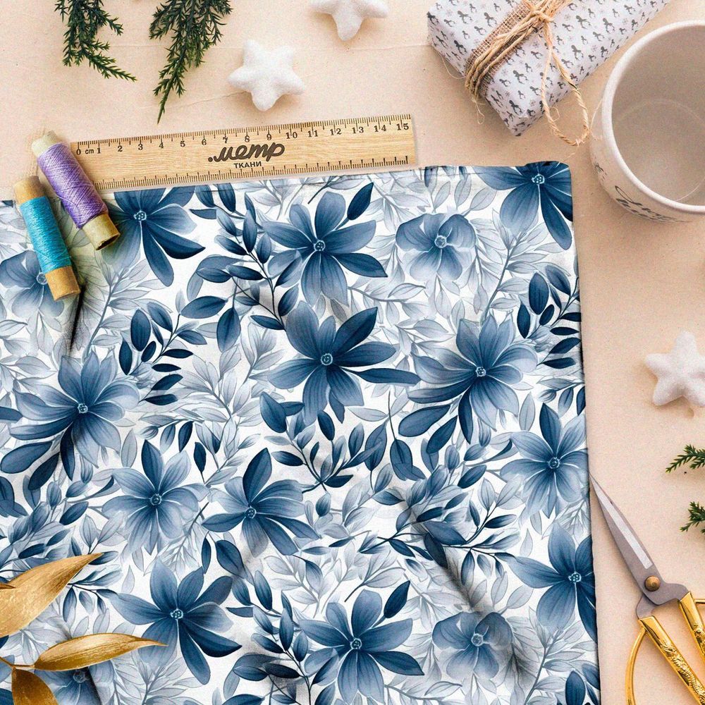 Ткань премиум бифлекс упрощенный луговой мотив