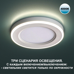 359014 SPOT NT23 498 белый Светильник встраиваемый светодиодный (три сценария работы) IP20 LED 4000К 12W+4W 100-265V 1120Лм SPAN