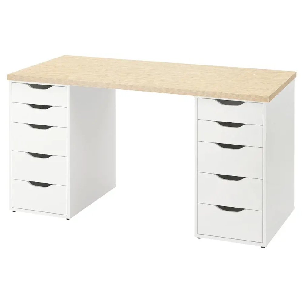 Письменный стол с ящиками - IKEA MITTCIRKEL/ADILS, 140х60 см, под беленый дуб/белый, МИТКЕРКЕЛ/АДИЛЬС ИКЕА