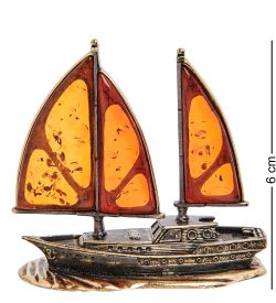 AM-3014 Фигурка «Корабль Попутный ветер» (латунь, янтарь)