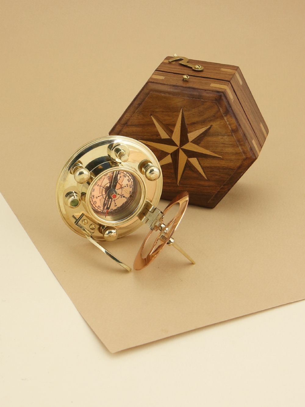 Nautical Морской компас в деревянном футляре