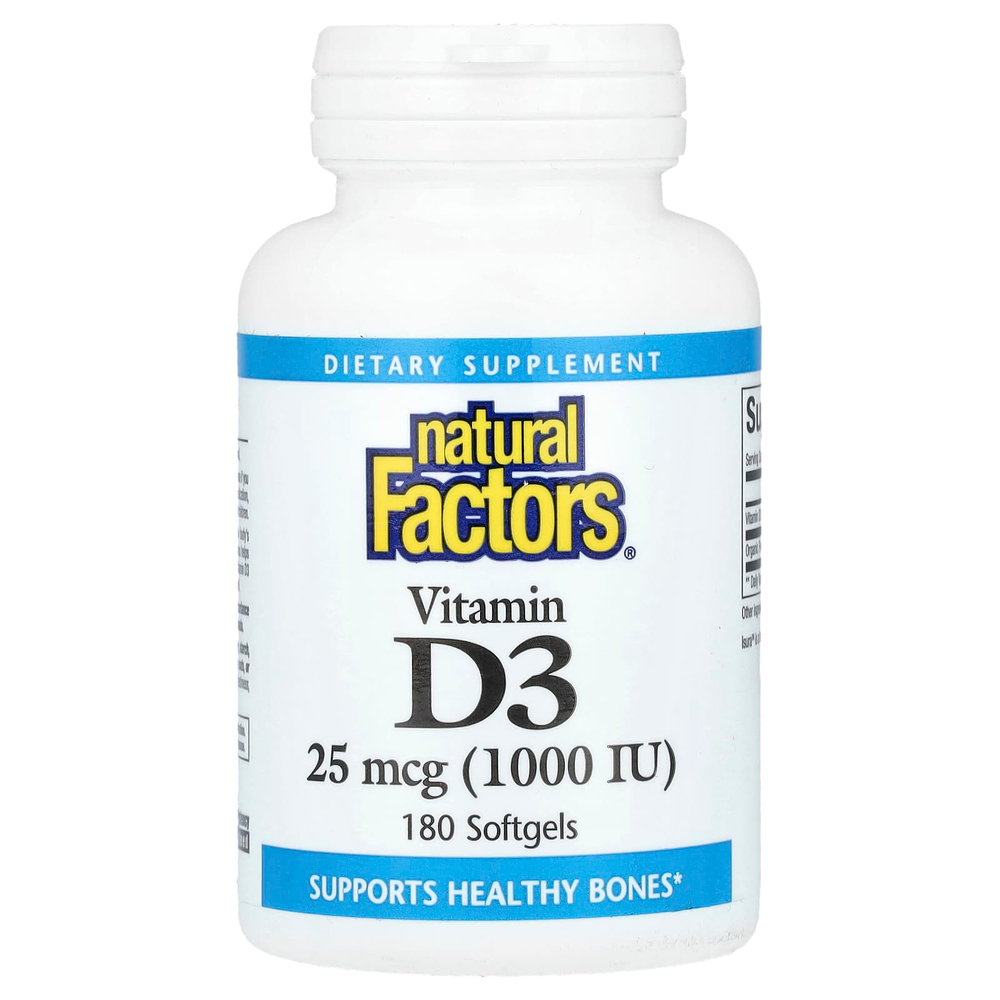 Natural Factors, витамин D3, 25 мкг (1000 МЕ), 180 капсул
