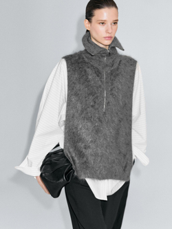 Massimo Dutti Манишка из 100% кашемира с застежкой-молнией, серый