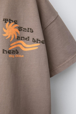 ZARA ФУТБОЛКА С ПРИНТОМ «СЕРФИНГ», СЕРОВАТО-КОРИЧНЕВЫЙ