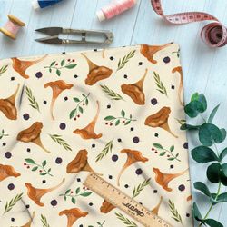 Ткань сатин грибы лисички и ягоды