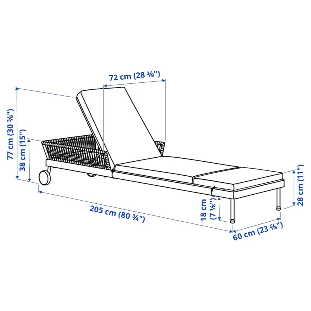 Шезлонг - IKEA SEGERÖN/SEGERON, 205x60x28см, белый, СЕГЕРОН ИКЕА