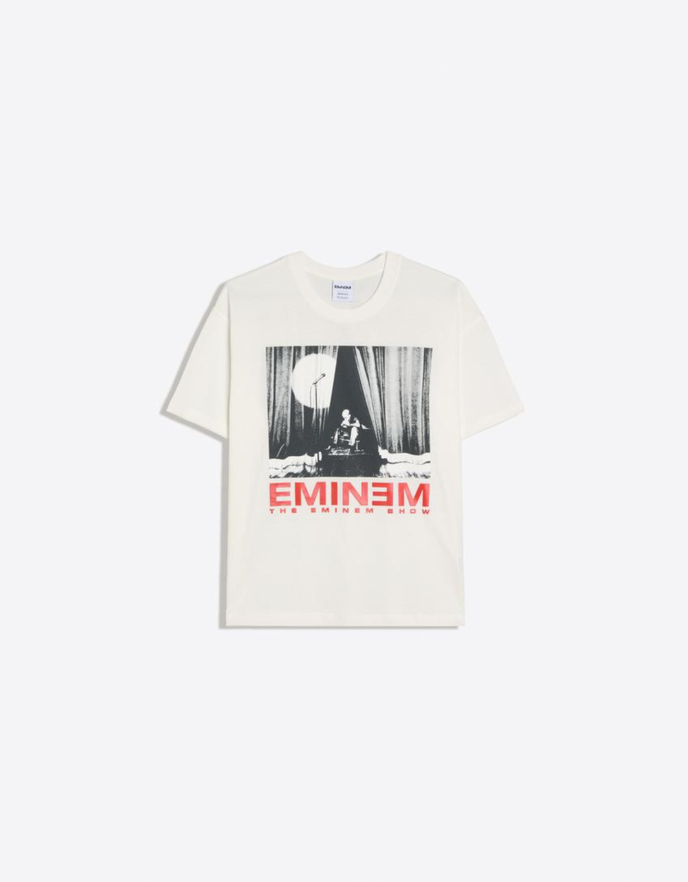 BERSHKA Футболка оверсайз с принтом EMINEM, белый