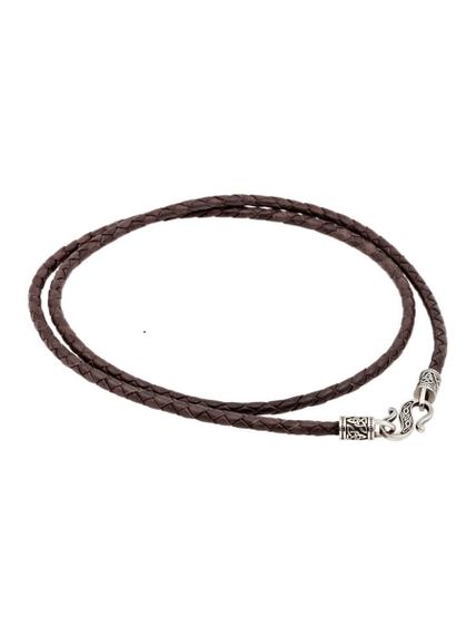 Гайтан кожаный коричневый 3 мм из мельхиора, вид в сложенном виде сзади