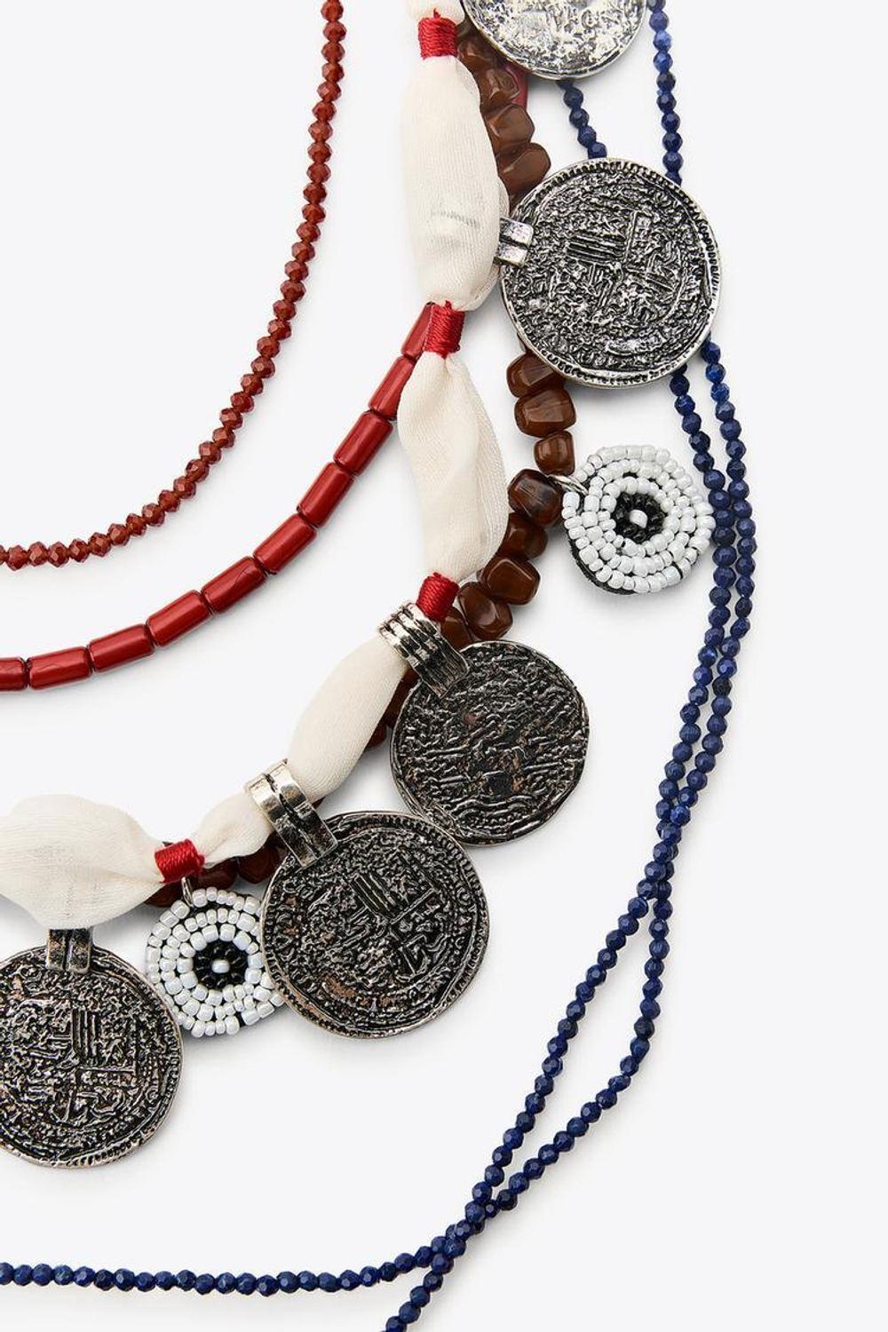 ZARA НАБОР ИЗ 3 КОЛЬЕ С БУСИНАМИ И МЕДАЛЬОНАМИ, СИНИЙ