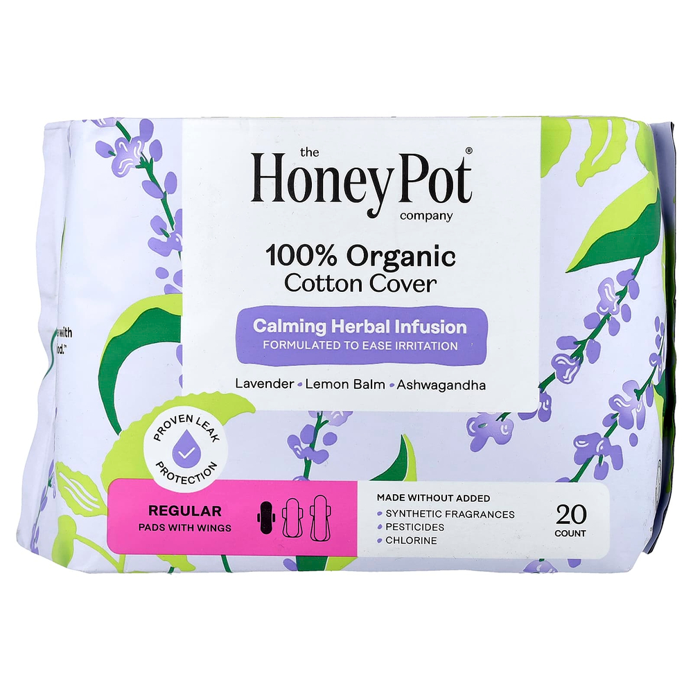 The Honey Pot Company, органический успокаивающий травяной настой, подушечки с крылышками, обычные, 20 шт.