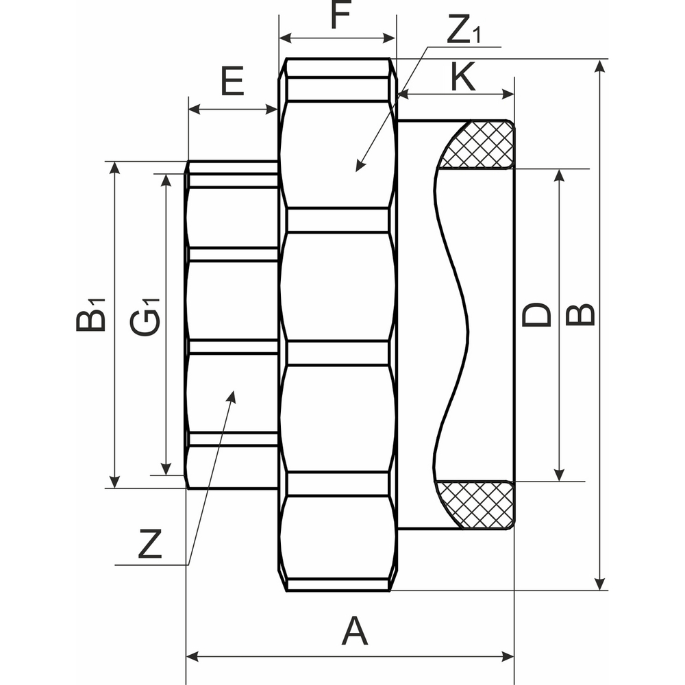 Муфта комб. разъемная, вн 25х1'' EVER® plast  СЕРЫЙ (Россия)