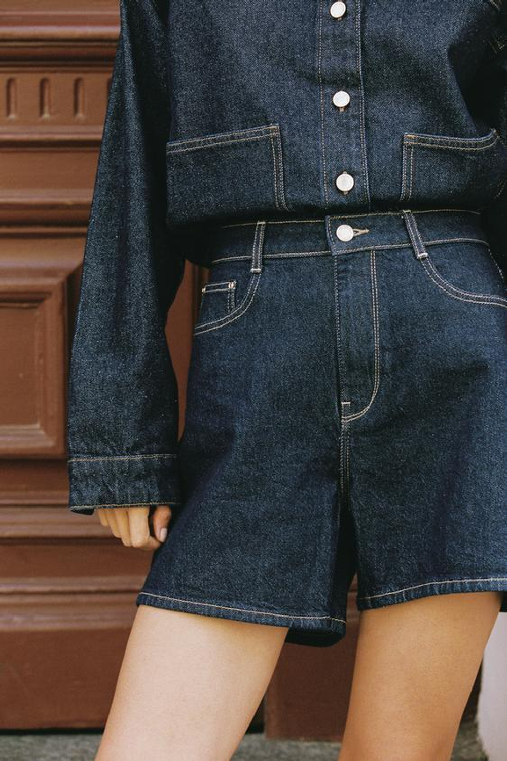 ZARА ШОРТЫ Z1975 MOM FIT HIGH WAIST, ТЕМНО-СИНИЙ