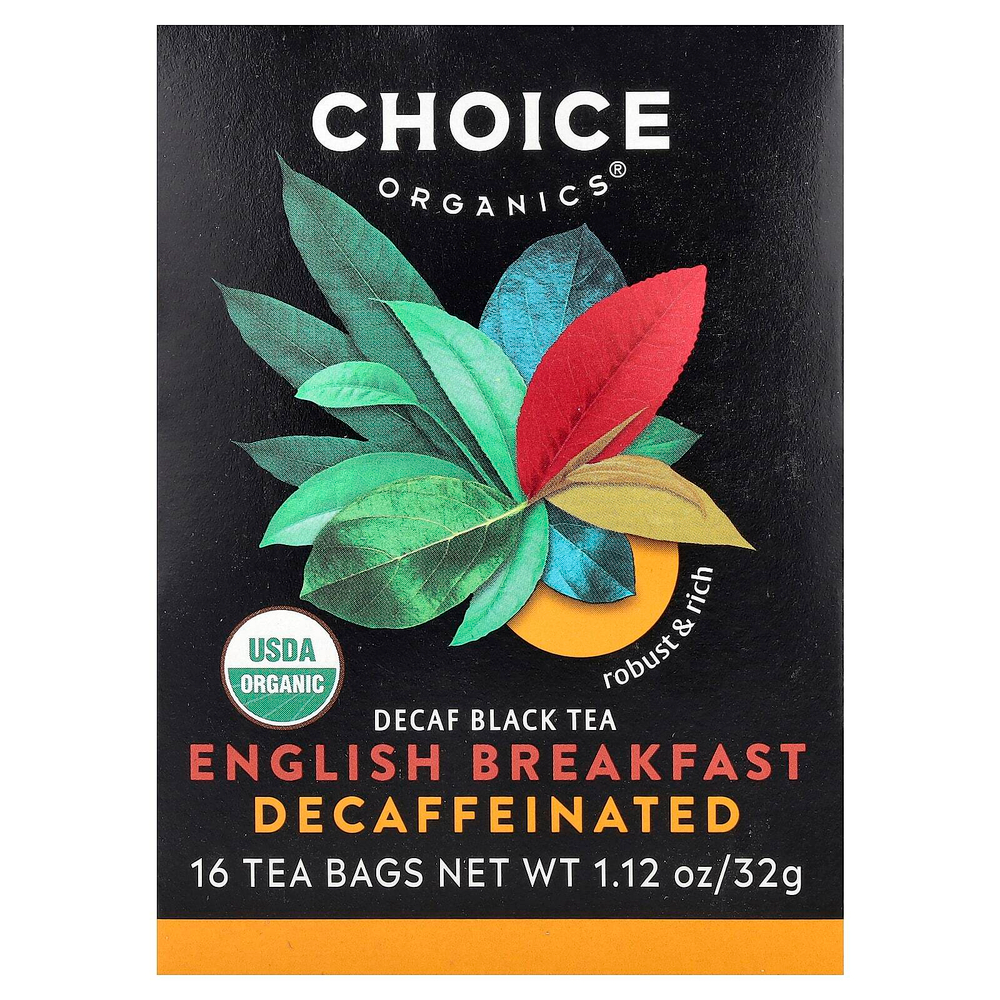 Choice Organic Teas, черный чай, «английский завтрак», без кофеина, 16 чайных пакетиков, 32 г (1,12 унции)