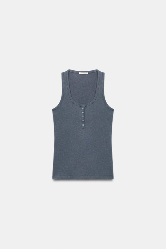 ZARA ТОП С ЛЬНЯНЫМИ ПУГОВИЦАМИ, ПУДРОВО-СИНИЙ