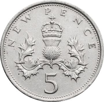 5 новых пенсов 1975 Великобритания