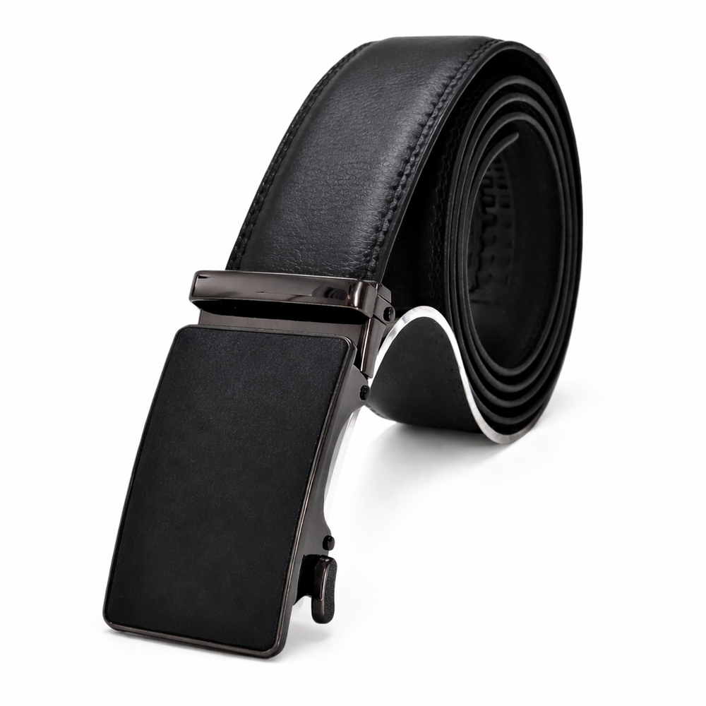 Ремень мужской, натуральная кожа, пряжка автомат, чёрный