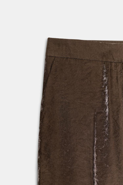 ZARA БРЮКИ ПРЯМОГО КРОЯ С БЛЕСКОМ, КОРИЧНЕВЫЙ