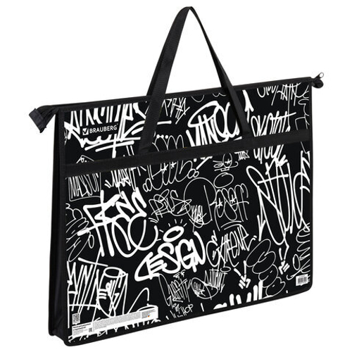 Папка для рисунков и чертежей с ручками BRAUBERG А3, пластик, молния сверху, Graffiti, 272233