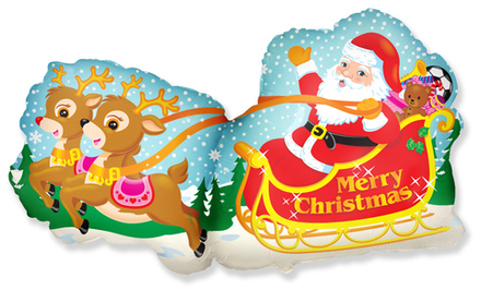 Шар (32''/81 см) Фигура, Упряжка Санты, 1 шт.