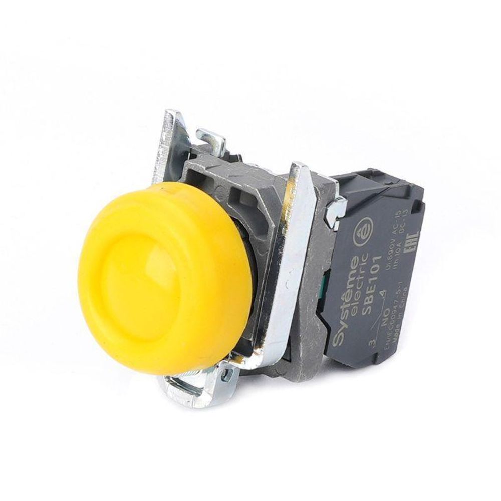 Кнопка модульная SB4 в сборе 22мм выступающая с возвратом металл 1НО желт. SE SB4BP51