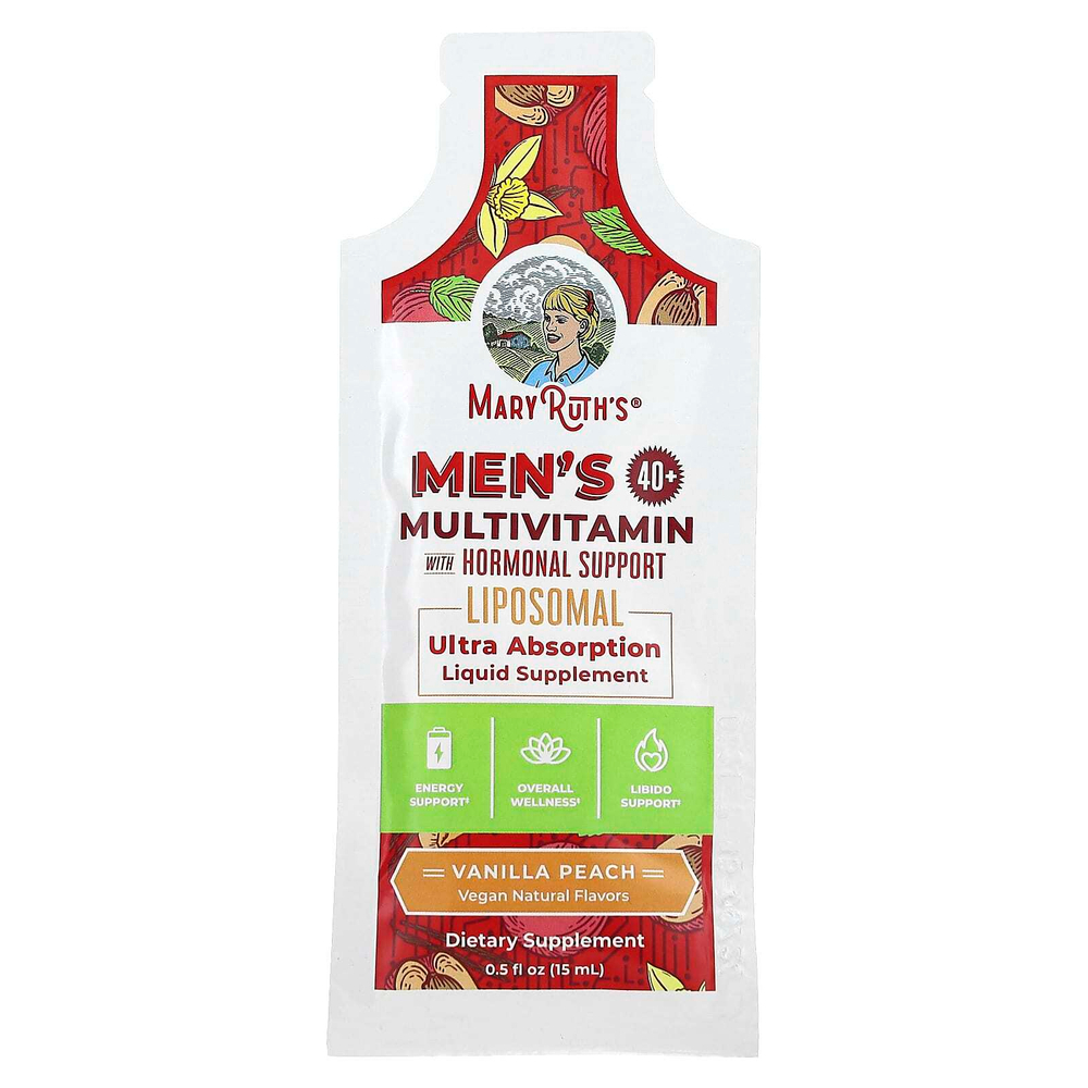 MaryRuth's, мультивитамины с гормональной поддержкой для мужчин от 40 лет, со вкусом ванили и персика, 14 пакетиков по 15 мл (0,5 жидк. унции)