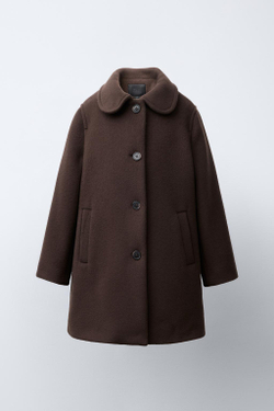 ZARA ДЛИННОЕ ПАЛЬТО ИЗ ШЕРСТИ И КАШЕМИРА, ШОКОЛАДНЫЙ