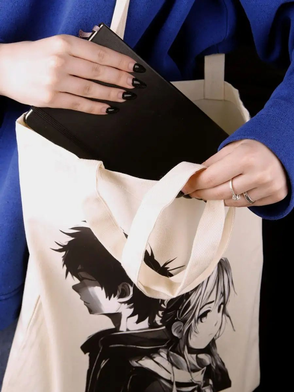 Сумка шоппер женская аниме тканевая через плечо с принтом