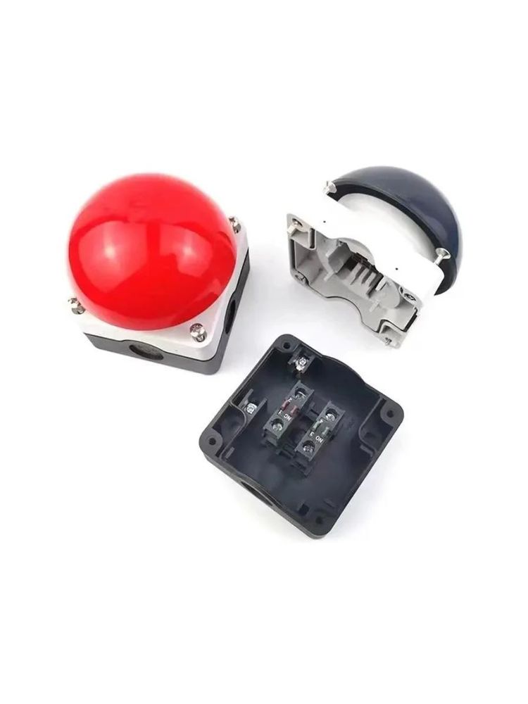 Кнопка без фиксации (AC 230B 4A, DC 24B 1A) 2NO-1NC (2 контакта нормально-открытых, 1 контакт нормально-закрытый) ручной переключатель в корпусе, красный грибок (Ф)